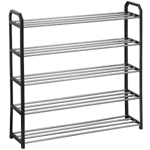 House of Home 5 Tier Shoe Rack Freestanding Metal Rail Stand 15-20 Pairs Quick Build Black