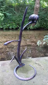 Kingfisher on Reeds Garden Ornament Sculpture with an Aged Bronze Finish