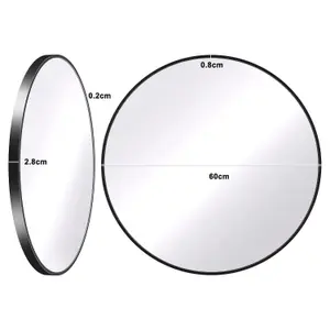 Black Round Bathroom Mirrorwith Simple Metal Frame - 60CM