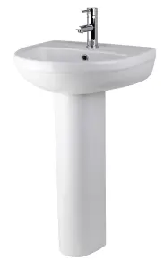 Round One Tap Hole Ceramic Basin & Full Pedestal - 500mm