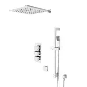 Nes Home Olive Square 3 Way Concealed Thermostatic Shower Mixer Valve, Shower Head, Handset, Slider Rail, Bath Filler Set