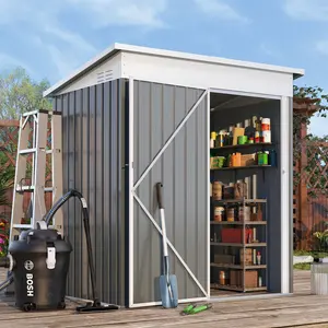 5 Ft. W x 3 Ft. D Metal Lean-To Garden Shed Grey