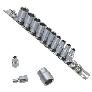 1/4" dr metric shallow sockets 13pc 4mm - 14mm 6 sided single hex On Rail