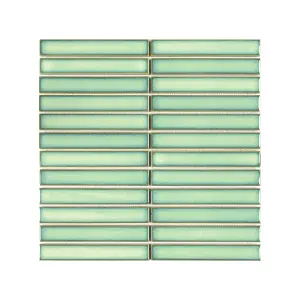 Luisa Green Gloss Thin Brick Ceramic Mosaic tile sheet, (L)295mm (W)298mm