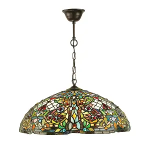 Luminosa Anderson 3 Light Large Ceiling Pendant Dark Bronze, Tiffany glass, E27