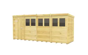 16 x 5 Feet Pent Shed - Single Door With Windows - Wood - L147 x W474 x H201 cm