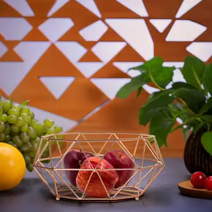 Interiors By Premier Contemporary Copper Finish Fruit Basket, Geometric Design Unique Fruit Basket, Elegant Basket For Kitchen