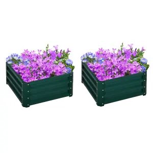 Outsunny Set of 2 Raised Garden Bed Galvanised Planter Box, Green