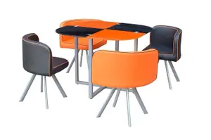 Dining Table And 4 Faux Leather Chairs Space Saver Black And Orange Kitchen Set of 4 (Orange/Black)