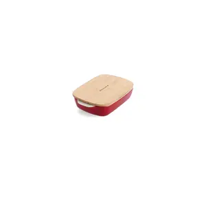 KitchenAid Stoneware Rectangular Dish with Bamboo Lid Empire Red / 20cm