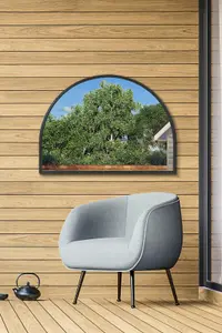 MirrorOutlet - The Arcus - Black Metal Framed Arched Garden Wall Mirror 49" x 35" (125 x 90cm)