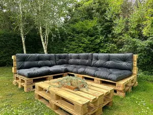 Garden Outdoor Cushion Bench Pad Pallet Corner Sofa Infill Black Velvet Tufted