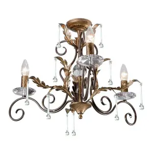 Elstead Amarilli Chandelier 3 Light Bronze, Gold Floral Leaves Design , E14