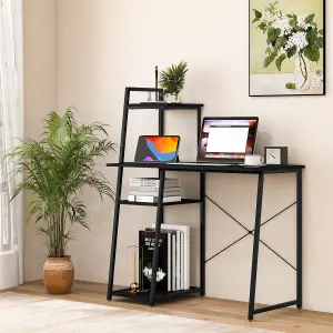 COSTWAY Home Office Desk Computer Desk PC Laptop Table w/ Bookshelf & Host Stand