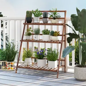 COSTWAY Foldable Bamboo Plant Stand 3-tier Ladder Flower Pot Display Shelf