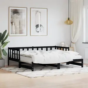 Berkfield Day Bed with Trundle Black 90x200 cm Solid Wood Pine