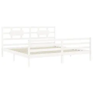 Berkfield Bed Frame with Headboard White Super King Size Solid Wood