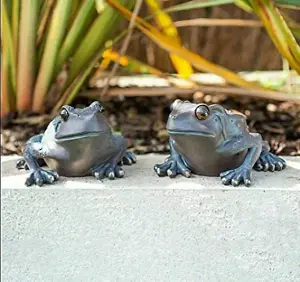 2pc Frog Garden Ornaments Set Bronze Effect