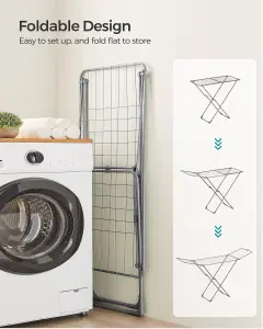 SONGMICS Clothes Airer, Foldable Clothes Drying Rack, Clothes Horse With Gullwings, Free-Standing Laundry Rack, Bed Linen Clothing