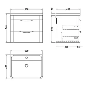 Dezine Nile 600mm 2 Drawer Satin Green Wall Hung Vanity Unit