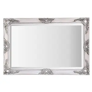 Villanova Solid Wood Flat Wall Mirror Antique Silver / 90cm H x 60cm W