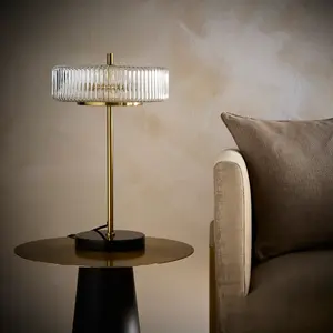 Carter Ribbed Glass Brass Table Lamp 2 Light Bulb