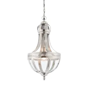 Anson Lighting Bogoria 1lt  Bright nickel solid brass plated & clear glass Ceiling pendant