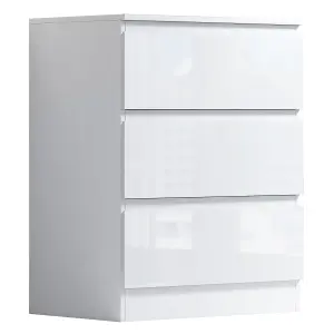 White Gloss Chest Of 3 Drawers Scratch Resistant Bedroom Furniture