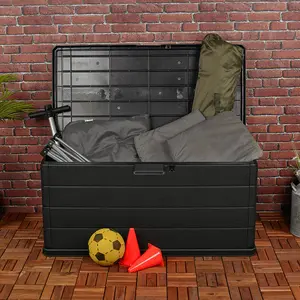 URBN GARDEN 350L Outdoor Patio Anthracite Plastic Garden Storage Box With Handles & Wheels