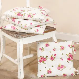 Set of 4 Vintage Style Pink Floral Indoor Furniture Dining Chair Seat Pad Cushions