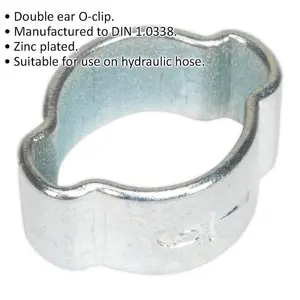 25 PACK Zinc Plated Double Ear O-Clip - 7mm to 9mm Diameter - Hose Pipe Fixing