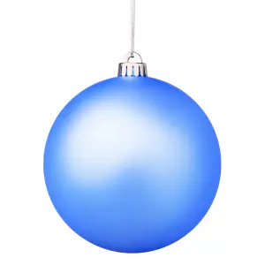 Blue Plastic Round Christmas bauble set, Set of 4 (D) 100mm