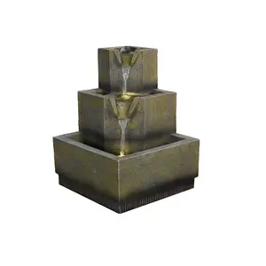 Primrose Solar Tiered Coba Square Cascading Water Feature With Battery Backup and Lights 37cm