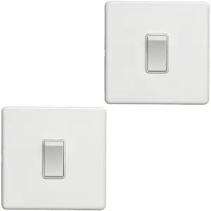 2 PACK 1 Gang Single Light Switch SCREWLESS MATT WHITE 2 Way 10A Slim Rocker