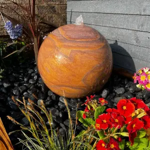 Sandstone Sphere Water Feature - Mains Powered - Natural Stone - L40 x W40 x H40 cm