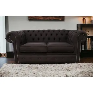 Chesterfield 2 Seater Sofa Settee Charles Linen Sandlewood Brown In Classic Style