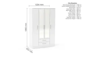 Birlea Lynx 4 Door 2 Drawer Wardrobe With Mirror White