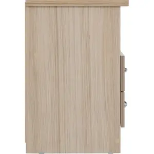 Cascio 2 Drawer Bedside Table Oyster Gloss/Light Oak Effect Veneer