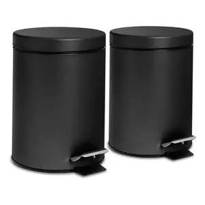 Harbour Housewares - Round Bathroom Pedal Bins - 3 Litre (Set of 2) Black