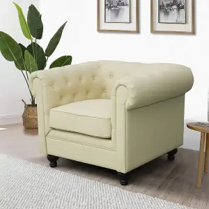 Hertford Chesterfield Faux Leather 1 Seater Sofa In Ivory