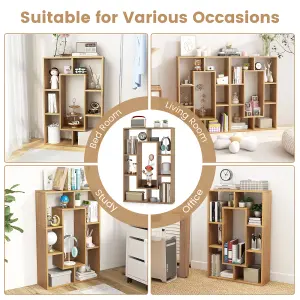 Costway 7-Cube Bookcase Wooden Storage Geometric Bookshelf Corner Decorative Display Shelf