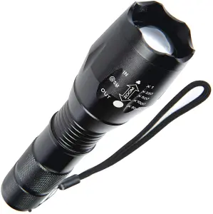 Cree Aluminium Torch - Battery Powered Super Bright Waterproof LED Flashlight with Variable Zoom up to 2000x & 5 Lighting Modes