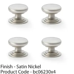 4 PACK - Stepped Round Door Knob - Satin Nickel 38mm Classic Kitchen Cabinet Pull Handle