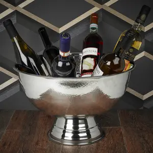 URBNLIVING 40cm Width Large Stainless Steel Champagne Wine Beverage Ice Cooler Party Hammered Bowl On Foot