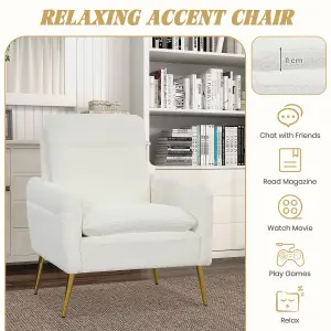 Costway Modern Upholstered Sherpa Accent Chair Comfortable Armchair w/ Tapered Metal Leg