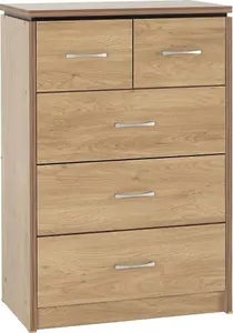 Charles 3+2 Drawer Chest of Drawers in Oak Veneer with Dark Walnut Trim