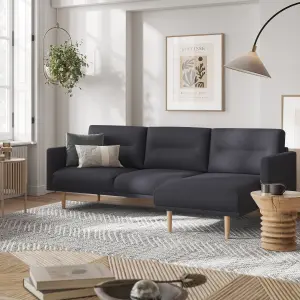 Larvik Chaiselongue Sofa (RH) - Anthracite - Oak Legs