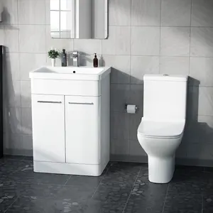 Nes Home Afern 600mm Floorstanding Vanity Basin Unit & Rimless Close Coupled Toilet White