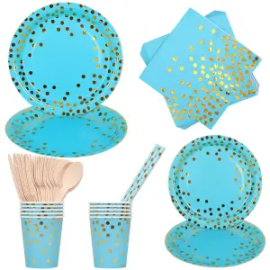 Polka Dot Party Tableware Disposable Dinnerware Set - Baby Blue