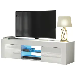 Loom TV Unit 130cm White with High Gloss Doors and LED Lighting - Creative Furniture